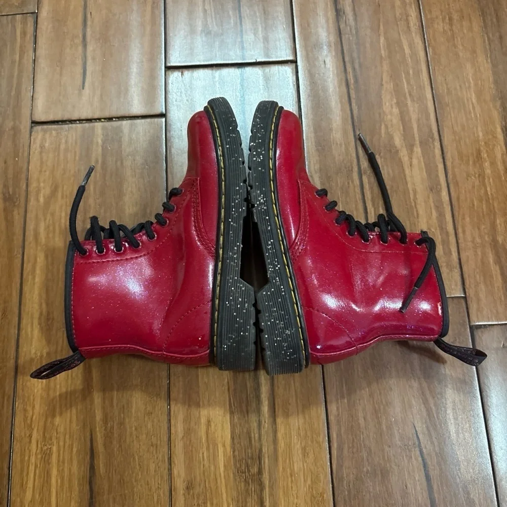 Dr Doc Martens 1460 J Lace Up Side Zip AW004 Red Leather Boots Kids Size 13